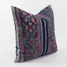 Indigo Dyed Hmong Pillow Cover, Tribal Embroidery Accent Cushion, Boho Throw - 22x22 - thumbnail 3