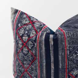 Indigo Dyed Hmong Pillow Cover, Tribal Embroidery Accent Cushion, Boho Throw - 22x22 - thumbnail 2