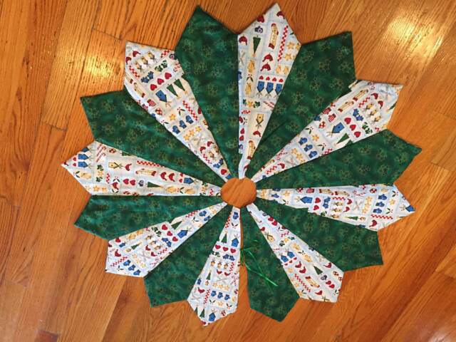 Christmas Tree Skirt, 42 Inch Diameter, Bird House, Quilted, Green, Stars, Slim, Skinny - image 1
