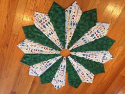 Christmas Tree Skirt, 42 Inch Diameter, Bird House, Quilted, Green, Stars, Slim, Skinny - thumbnail 1