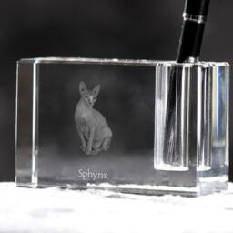 Sphynx Cat , Crystal Pen Holder With Cat, Souvenir, Decoration, Limited Edition, Collection - thumbnail 2