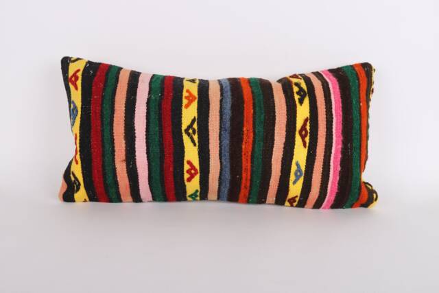 Kilim Lumbar Pillow Cover - 12x24 Turkish Bohemian Cushion - image 1