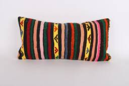 Kilim Lumbar Pillow Cover - 12x24 Turkish Bohemian Cushion