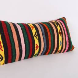 Kilim Lumbar Pillow Cover - 12x24 Turkish Bohemian Cushion - thumbnail 3