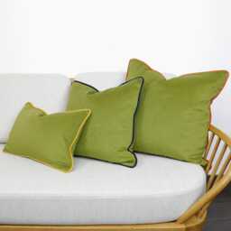 Olive Green Velvet Scatter Cushion Covers With Contrasting Piping in Luxury Plush Velvet. Blue/Orange/Green/Teal/Mustard Throw Pillows - thumbnail 2