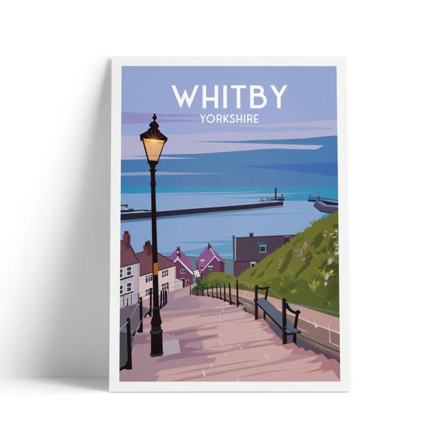 Whitby Travel Poster - 199 Steps Harbour North Yorkshire Wall Art Home Decor Artwork Wedding Gift Birthday Present - image 1