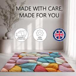 Cream Pink Blue Loop Stitch Weave Rug Non-Slip Soft Area Carpet Bedroom Living Room Hallway Mat Decor - Made in UK - thumbnail 2
