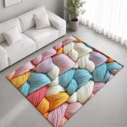 Cream Pink Blue Loop Stitch Weave Rug Non-Slip Soft Area Carpet Bedroom Living Room Hallway Mat Decor - Made in UK