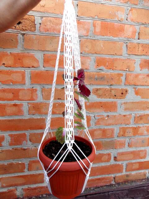 White Vintage Macrame Plant Hanger 28 Inches 3mm - Hanging Planter Indoor Outdoor Gift Idea Macrame Wall Hanging Planter Patterns - image 1