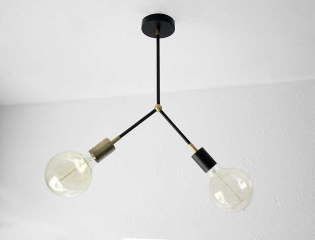 Ada - Black Brass Semi Flush Mount Ceiling Lamp Modern 2-Arm Lighting - image 1