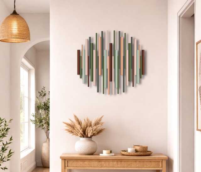 Round Wooden Wall Art - Contemporary Decor Modern Hallway Feature - image 1