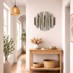 Round Wooden Wall Art - Contemporary Decor Modern Hallway Feature - thumbnail 2