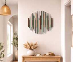 Round Wooden Wall Art - Contemporary Decor Modern Hallway Feature - thumbnail 1