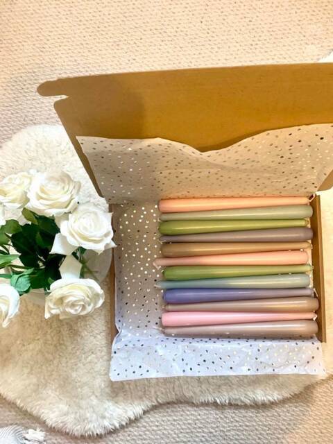 Non Drip Taper Candles 9-Inch Tall Dinner Candles, Pastels, Brights, Pinks, Blue, Green Selection Box - image 1