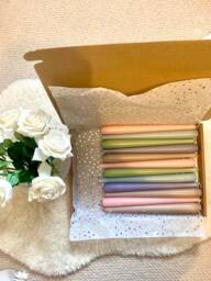 Non Drip Taper Candles 9-Inch Tall Dinner Candles, Pastels, Brights, Pinks, Blue, Green Selection Box - thumbnail 1
