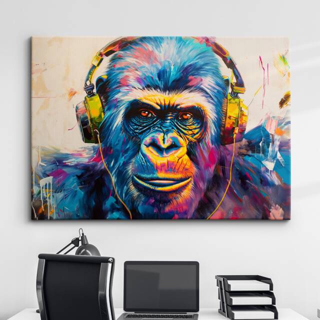 Gorilla Dj Headphones Abstract Modern Painting Wall Art, Framed Canvas Poster Print, Home Kitchen Office Room Decor, Gifts - image 1