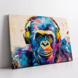 Gorilla Dj Headphones Abstract Modern Painting Wall Art, Framed Canvas Poster Print, Home Kitchen Office Room Decor, Gifts - thumbnail 2