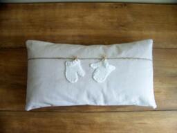 Handmade Mitten Pillow Cover Knitted Mittens On Clothesline - thumbnail 1