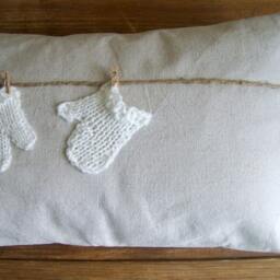 Handmade Mitten Pillow Cover Knitted Mittens On Clothesline - thumbnail 2