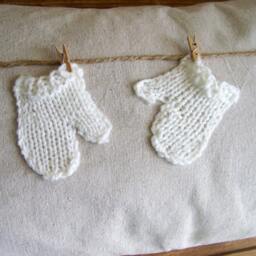 Handmade Mitten Pillow Cover Knitted Mittens On Clothesline - thumbnail 3
