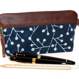 Elegant Pencil Case Leather & Fabric Buds Japan - thumbnail 2