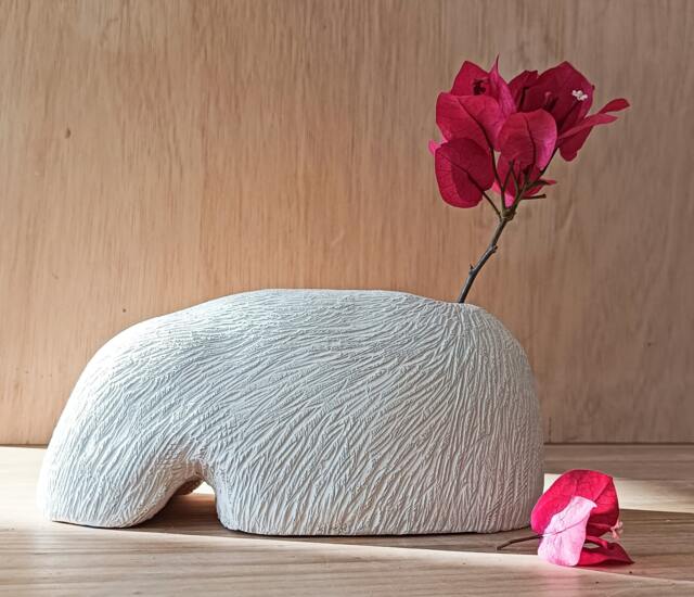 Whale Sculpture Vase, Sea Life, Marine Shape Sculpture, Elegant Rustic White Wabi Kusa Vase With Relief - image 1