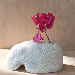 Whale Sculpture Vase, Sea Life, Marine Shape Sculpture, Elegant Rustic White Wabi Kusa Vase With Relief - thumbnail 2