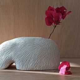 Whale Sculpture Vase, Sea Life, Marine Shape Sculpture, Elegant Rustic White Wabi Kusa Vase With Relief - thumbnail 3