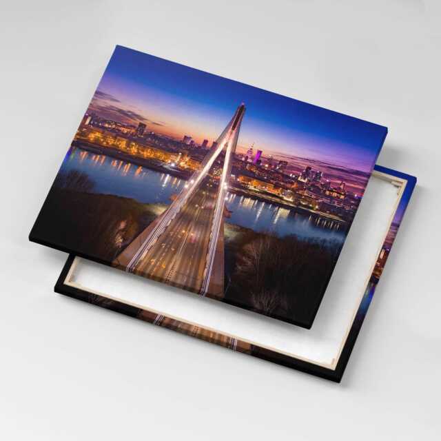 Bridge & City in The Evening Canvas, Picture Wall Hanging, Purple Decor, Travel Canvas Print - image 1