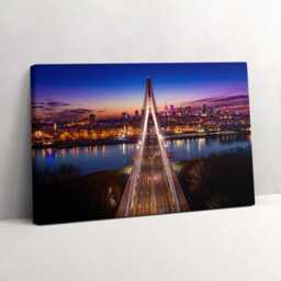 Bridge & City in The Evening Canvas, Picture Wall Hanging, Purple Decor, Travel Canvas Print - thumbnail 2