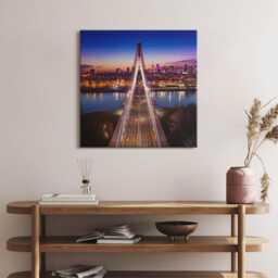 Bridge & City in The Evening Canvas, Picture Wall Hanging, Purple Decor, Travel Canvas Print - thumbnail 3