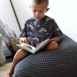 Knitted Cotton Kids Bean Bag Chair Grey Scandinavian Style - thumbnail 3