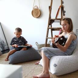 Knitted Cotton Kids Bean Bag Chair Grey Scandinavian Style - thumbnail 2