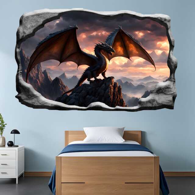 Gothic Dragon Over The Rocks Wall Sticker - Massive Mural, Decals - Self-Adhesive Poster, Removable Vinyl, Home, Bedroom, Office Decor 1318 - image 1