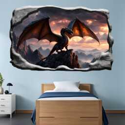 Gothic Dragon Over The Rocks Wall Sticker - Massive Mural, Decals - Self-Adhesive Poster, Removable Vinyl, Home, Bedroom, Office Decor 1318 - thumbnail 1