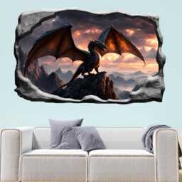 Gothic Dragon Over The Rocks Wall Sticker - Massive Mural, Decals - Self-Adhesive Poster, Removable Vinyl, Home, Bedroom, Office Decor 1318 - thumbnail 3
