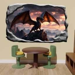 Gothic Dragon Over The Rocks Wall Sticker - Massive Mural, Decals - Self-Adhesive Poster, Removable Vinyl, Home, Bedroom, Office Decor 1318 - thumbnail 2