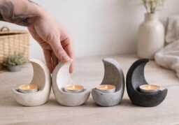 Tea Light Cement Holder - Concrete Candlestick Moon Minimalistic Beton Candle Conteiner Industrial Decor