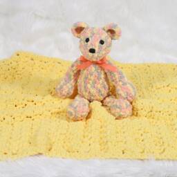 Yellow Baby Blanket, Teddy Bear & Blanket Set, Neutral Shower Gift, Chenille Nursery Car Seat - thumbnail 3