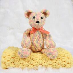 Yellow Baby Blanket, Teddy Bear & Blanket Set, Neutral Shower Gift, Chenille Nursery Car Seat - thumbnail 2