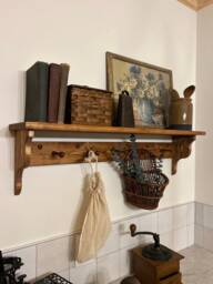 Shaker Peg Rack With Shelf, Stained Coat Rack, Coffee Bar Shelf Hooks, Wood Pegs - thumbnail 1
