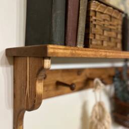 Shaker Peg Rack With Shelf, Stained Coat Rack, Coffee Bar Shelf Hooks, Wood Pegs - thumbnail 2