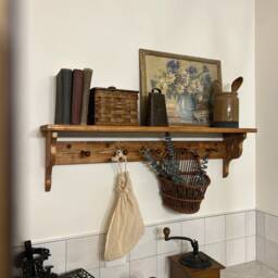 Shaker Peg Rack With Shelf, Stained Coat Rack, Coffee Bar Shelf Hooks, Wood Pegs - thumbnail 3