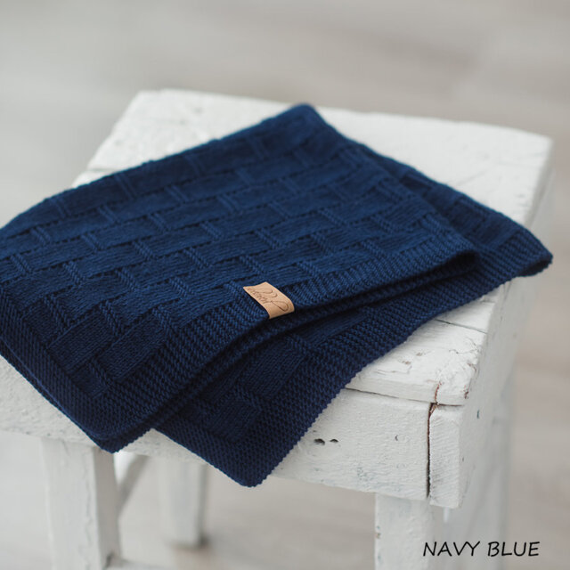 Hand Knitted Merino Wool Baby Blanket - Navy Blue - image 1