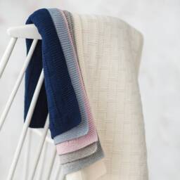 Hand Knitted Merino Wool Baby Blanket - Navy Blue - thumbnail 4