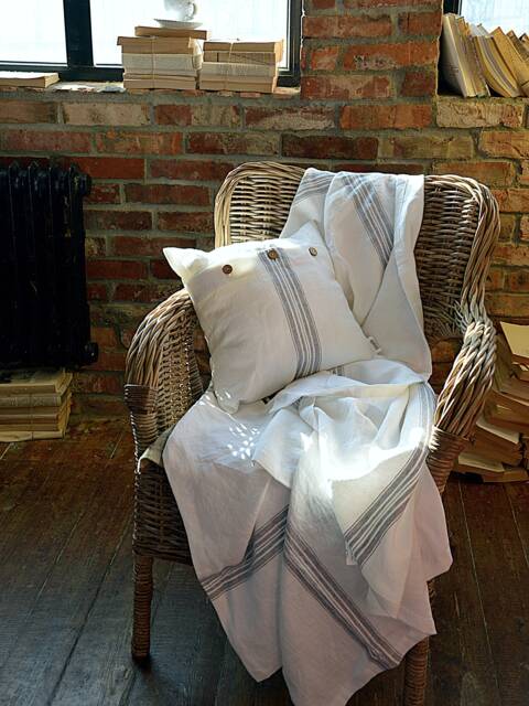 Heavyweight Linen Throw Blanket - Striped Coverlet, Exclusive Design - image 1