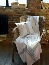 Heavyweight Linen Throw Blanket - Striped Coverlet, Exclusive Design - thumbnail 1