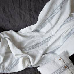 Heavyweight Linen Throw Blanket - Striped Coverlet, Exclusive Design - thumbnail 3