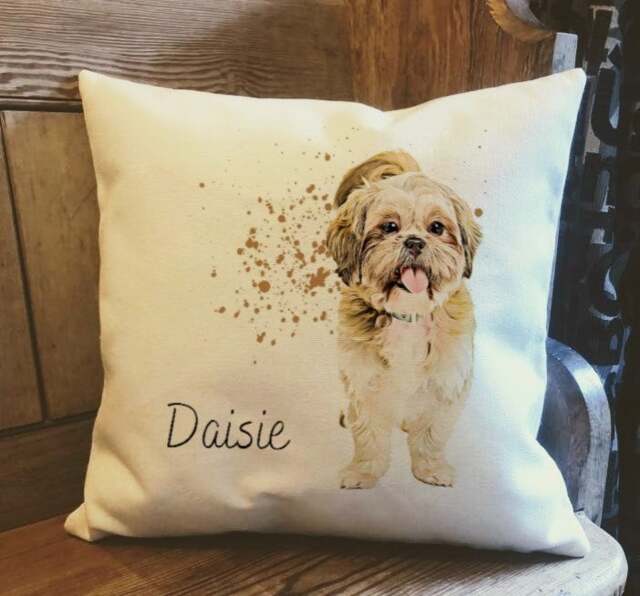 Personalised Shih Tzu Dog Country Canvas Cushion - Customised Owner & Lover Linen Puppy Cover With Inner Filler - image 1