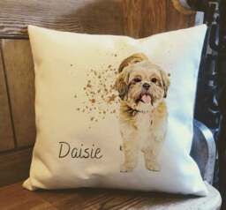 Personalised Shih Tzu Dog Country Canvas Cushion - Customised Owner & Lover Linen Puppy Cover With Inner Filler - thumbnail 1